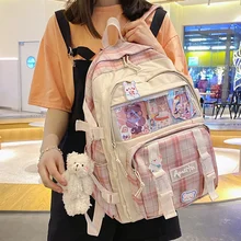 Women's school handbags| large capacity checked backpacks| raincoats| nylon| shoulders| school bags