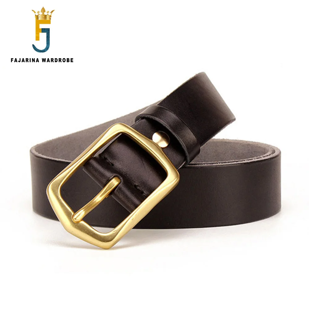 FAJARINA Top Quality Pure Cowhide Leather Belts GEOMETRIC Brass Pin Buckle Mens Casual Retro Belt Men for 10 Years Used N17FJ891