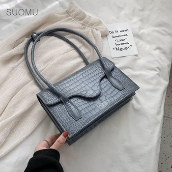 

Animal print alligator shoulder bag women vintage box flap bag business briefcase totes handbag 2020 summer new blue black