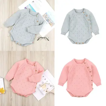

0-18M Boutique Girl Clothes Newborn Baby Girls Boys Clothes Knitted Infant Autumn Warm Bodysuit Button Outfits Winter Jumpsuit