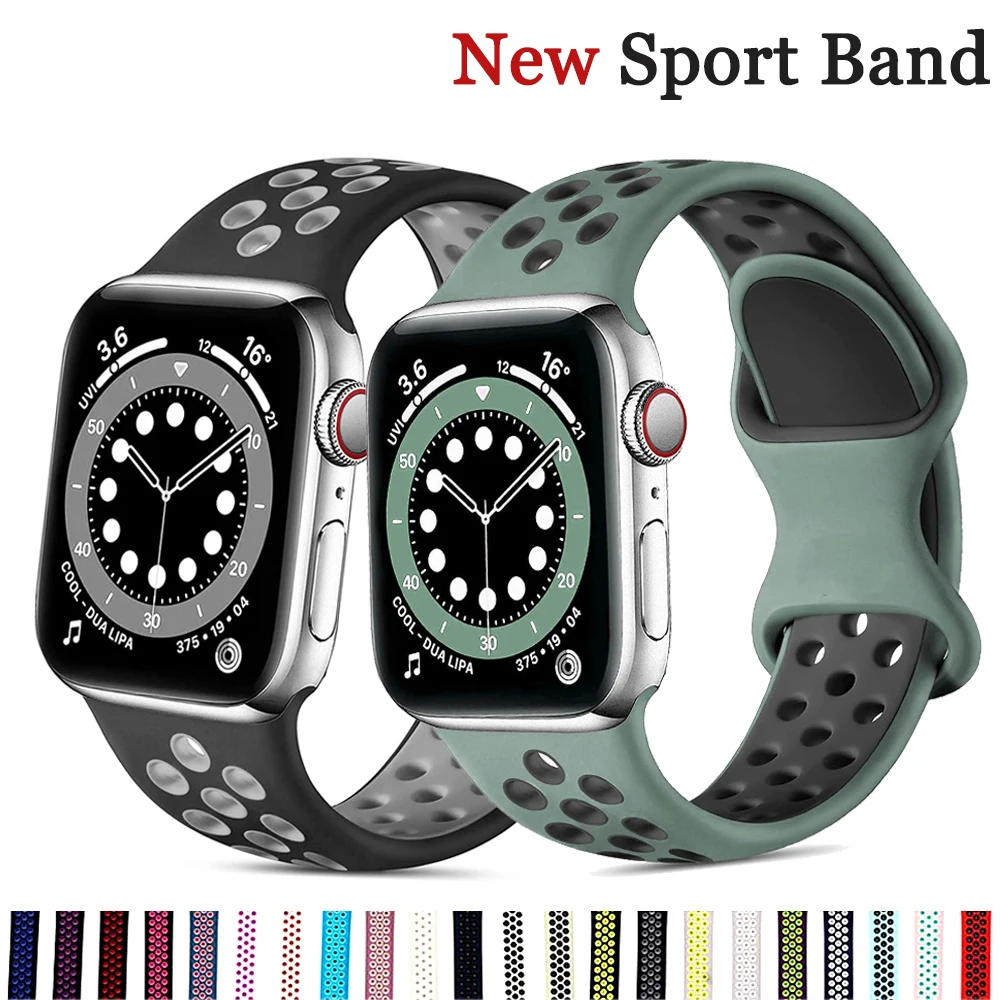 Ремешок силиконовый для Apple Watch band 44 мм 40 38 42 мягкий воздухопроницаемый браслет