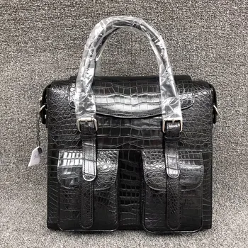 

Fashion Genuine Crocodile Leather Men Flap Pockets Handbag Exotic Real Alligator Belly Skin Male Large Single Cross Shoulder Bag