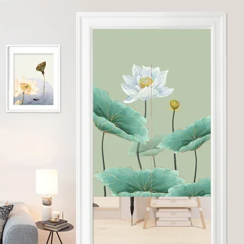 

Chinese Lotus Pattern Feng Shui Door Curtain Living Room Partition Curtain Japanese Curtain Noren Room Decoration
