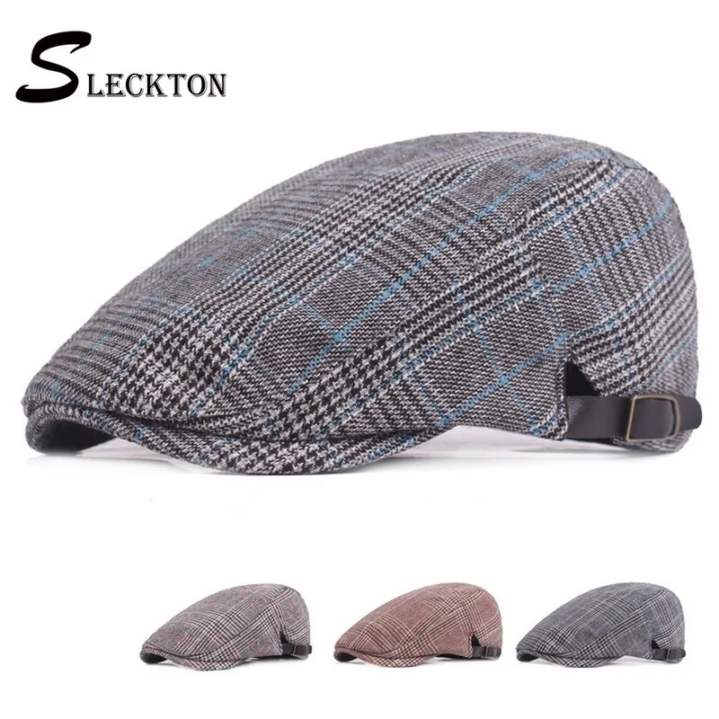 

SLECKTON Casual Plaid Flat Cap Peaky blinders Men Beret Herringbone Ivy Hats Visor Peaked Hat Gatsby Newsboy Caps For Women