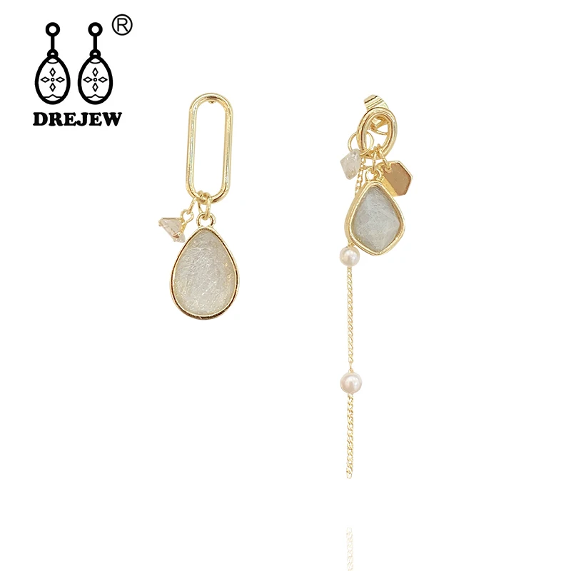 

DREJEW Vintage Asymmetry Water Drop Rhinestone Statement Earrings 2019 925 Drop Earrings Sets for Women Wedding Jewelry HE9621