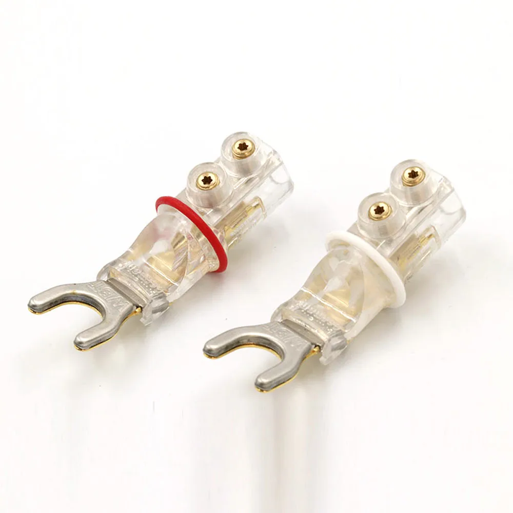 4PCS WBT/0680 Pure Copper Gold plated Y Spade plug Connectors, Speaker Plugs,HiFi Audio Screw Fork Connector Adapter