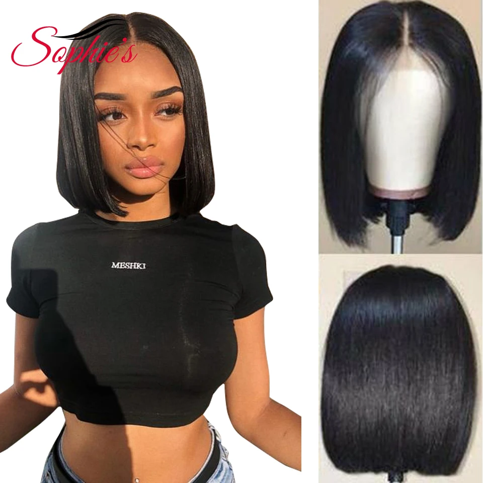 

Sophie's 13*4 Lace Front Bob Human Hair Wigs Pre-Plucked Brazilian Straight Human Hair Wigs 150% Density Remy wig 8-14"