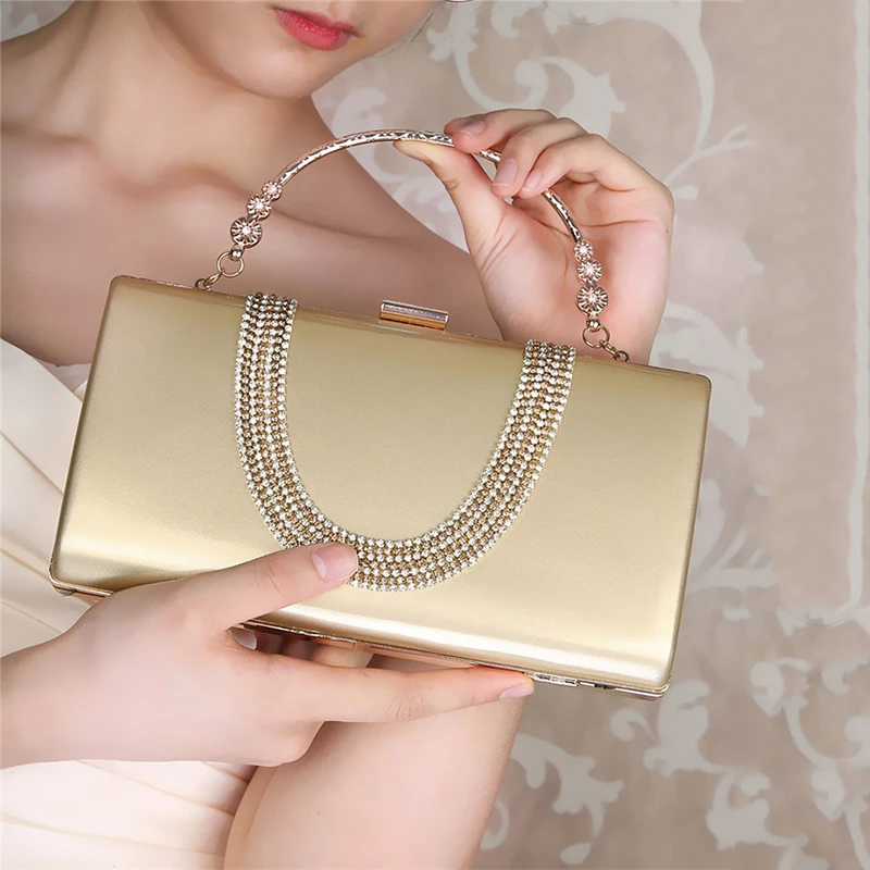 Bolso de mano de dorado para fiesta de boda, Cartera de mano con diamantes de imitación, de diseñador de lujo, de cuero PU, bolso de hombro con cadena ZD1694| | - AliExpress
