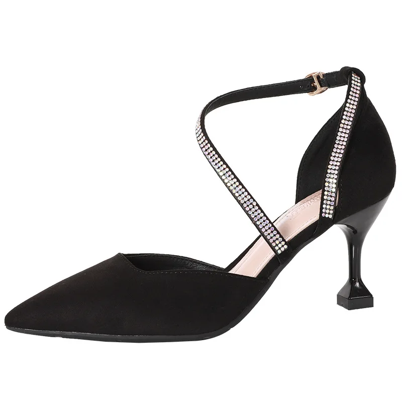 

733-22 Sandals Women's Thin Heeled A- line with 2019 New Style Summer Man-made Diamond Versitile Fashion High Heel Pointed INS