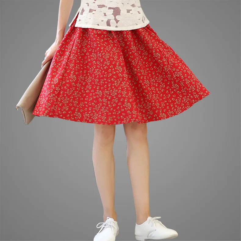 

Summer Women's New Style Cotton Linen Literature And Art Japanese-style Fresh Flax Floral-Print Big Hemline Tutu Skirt Sun Dress