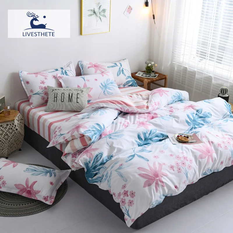 

Liv-Esthete Fashion Pastoral Flower Printed Bedding Set Soft Duvet Cover Pillowcase Queen King Bed Sheet Bedspread Flat Sheet
