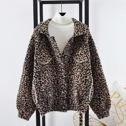 2019 осеннее женское леопардовое бархатное пальто, Меховая куртка, женское короткое Свободное пальто из искусственного меха