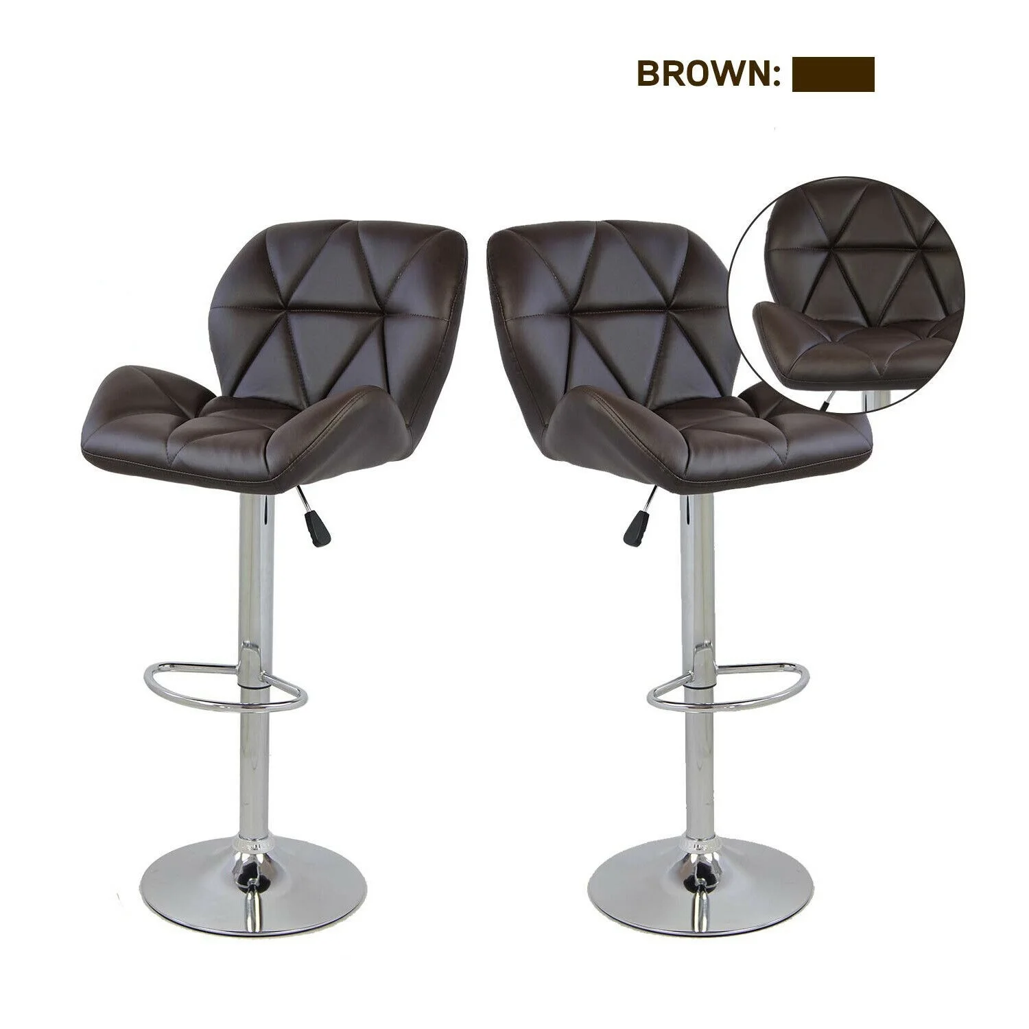 

Set of 2 PU Leather Bar Stool Adjustable Swivel Hydraulic Dinning Chair Brown US
