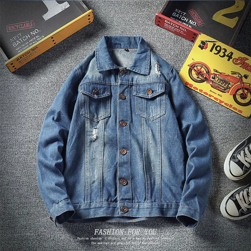 

Man Fashion Denim Jacket Men Hip Hop Casual Bomber Jacket Retro Denim Lapel coat Jacket Jacket Loose Streetwear Single-breasted
