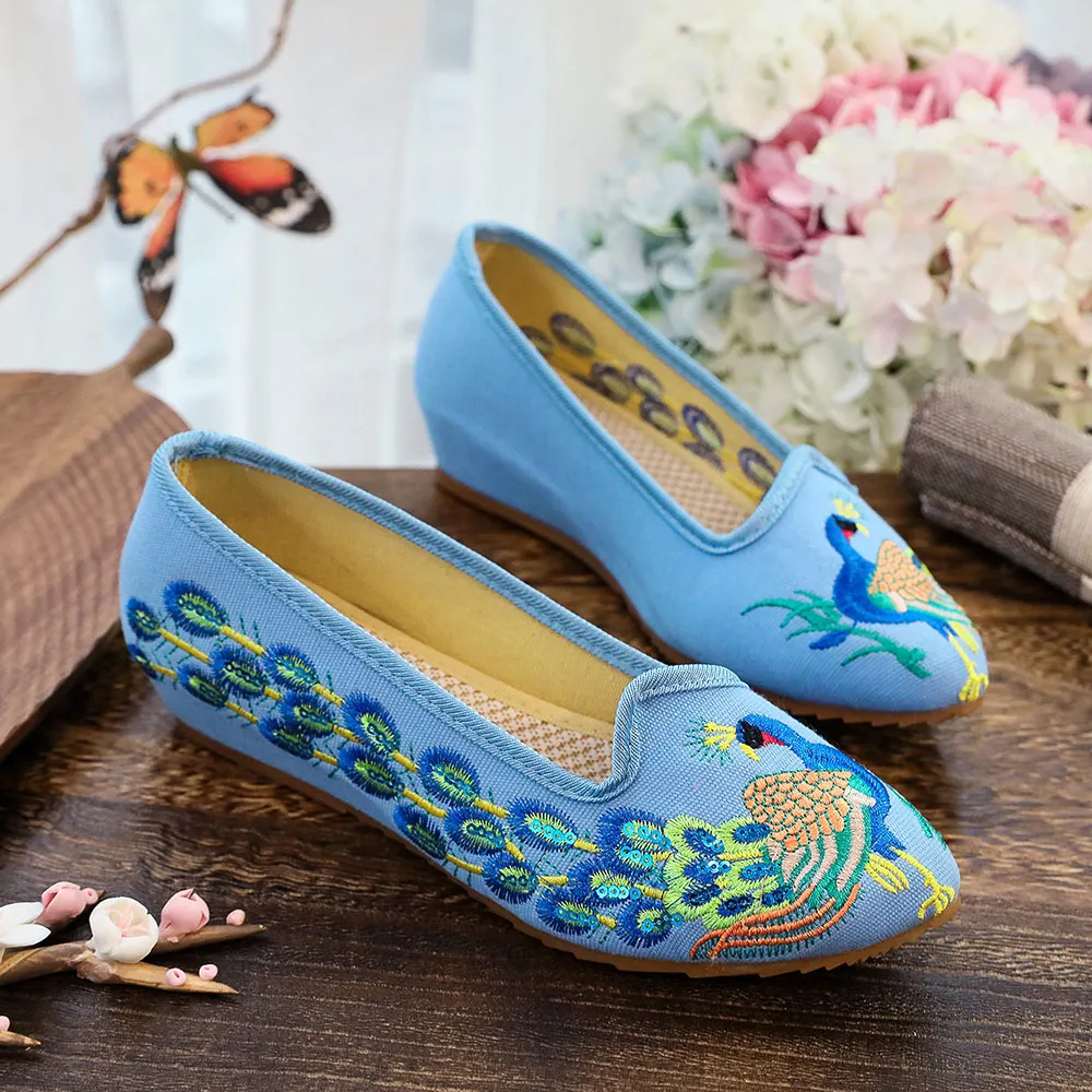 Veowalk Handmade Breathable Ballet Flats Pointed Toe Peacock