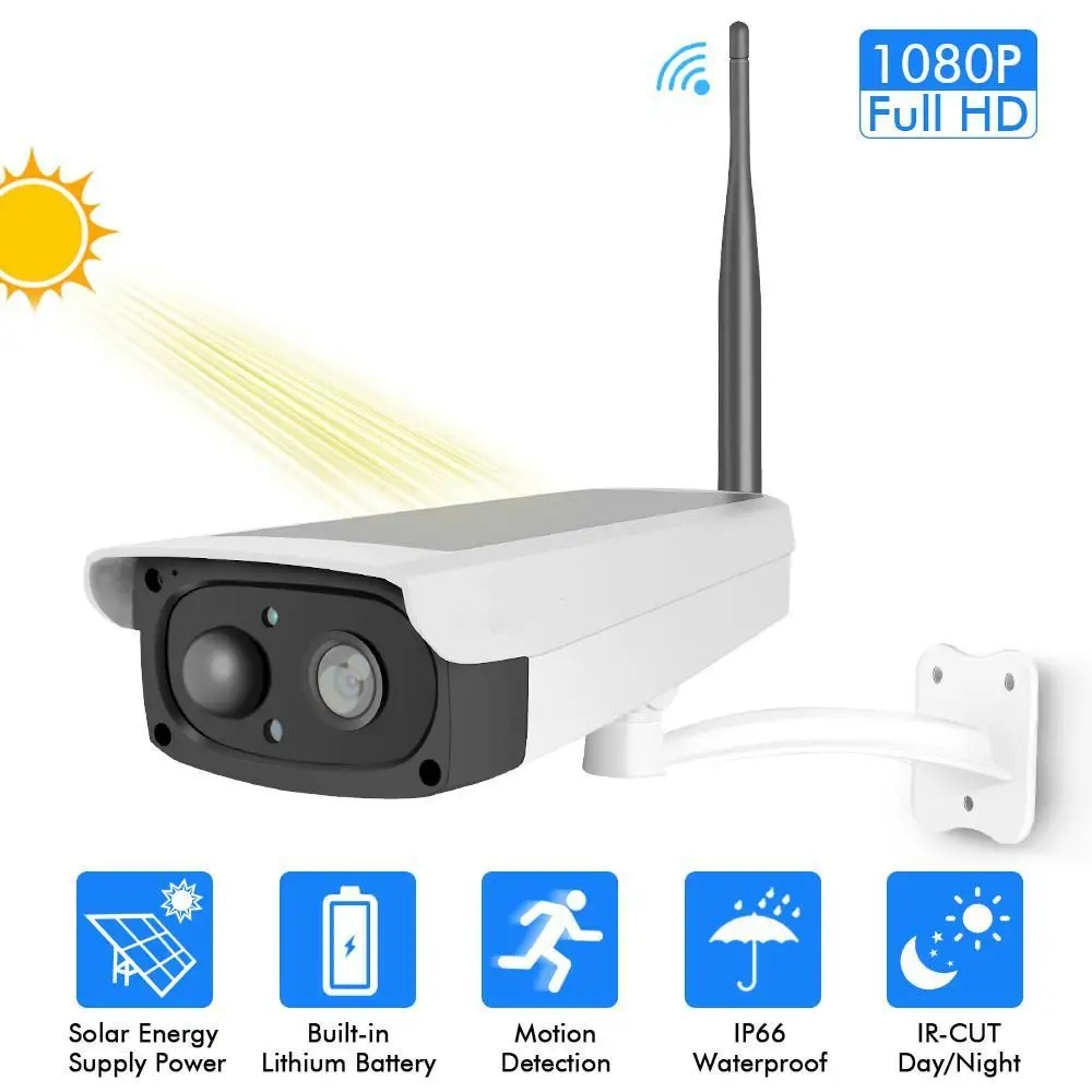 

Solar Panel Rechargeable Batter Security WIFI IP Camera Outdoor 1080P Motion Detection E-mail Alert New PIR Sensor