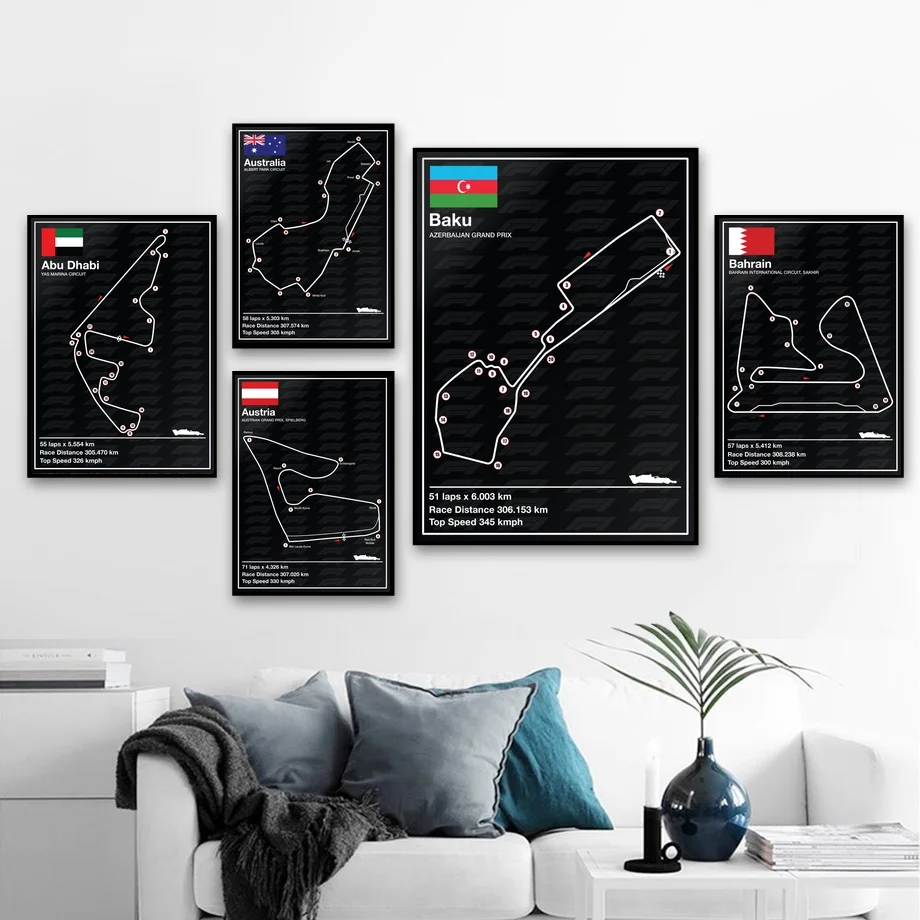 Монако Бельгия Мексика гоночный трек F1 скандинавский художественный холст