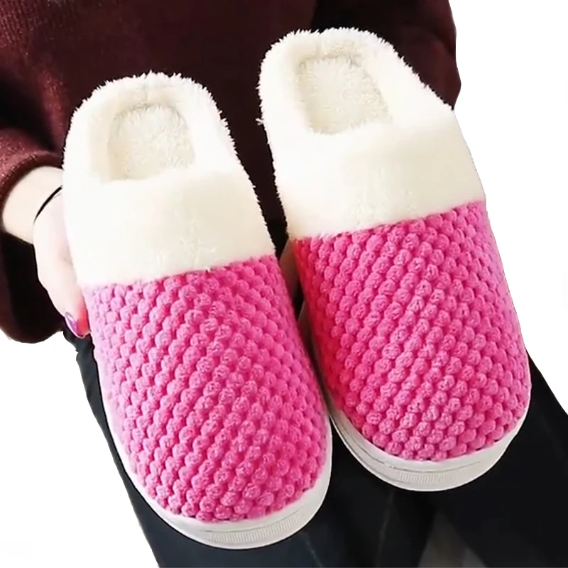 

FZNYL Slippers Women Home Cotton Flops Men Winter Indoor Warm Bedroom Shoes for Ladies Non-slip Platform Lovers House Footwear