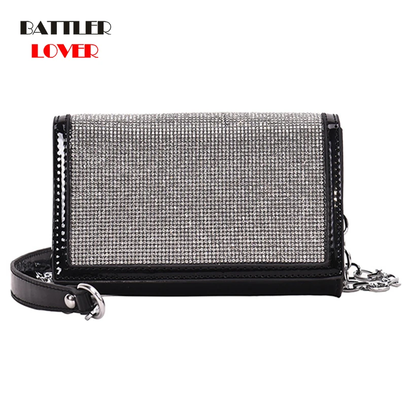 Fashion Silver Women Shoulder Bags Designer Chain Shiny Diamond Crossbody Bags Female Small Flap Punk Lady Purses Ladies Totes