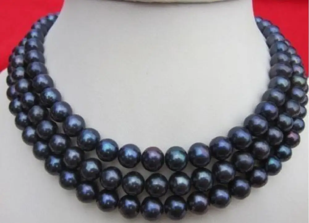 

AAA 9-10mm natural black south sea pearl necklace 50 inch 925silver