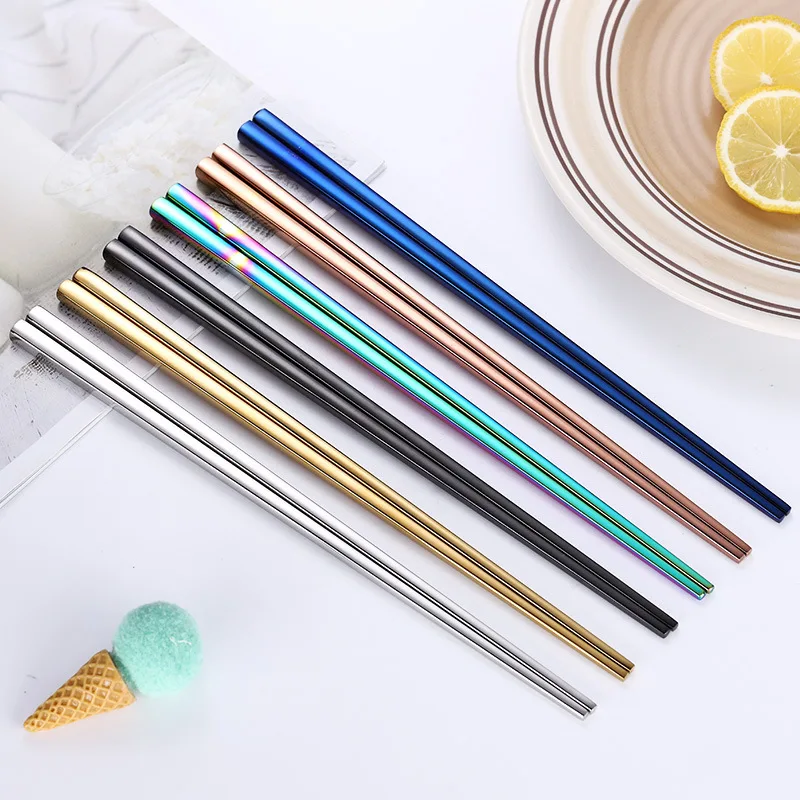 304 Stainless Steel Chopsticks Creative Titanium Plated Gold Magic Color All Square Anti Scalding Household | Дом и сад