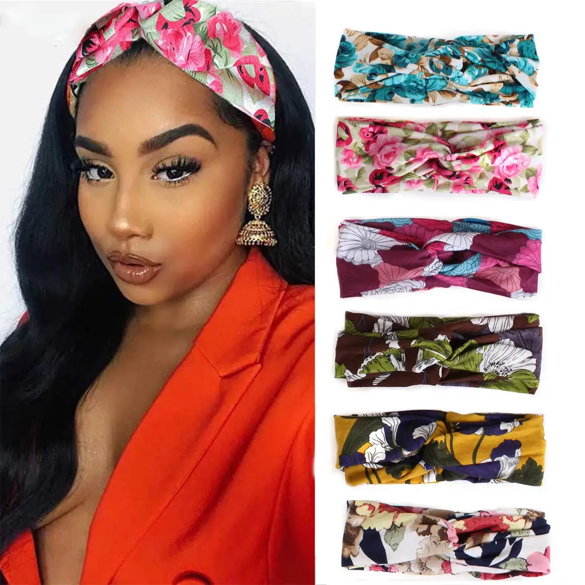 Leeven 6pcs Headband Summer Bohemia Floral Wide Stretch Hair Band For