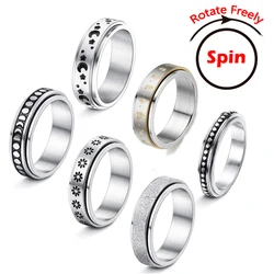Anxiety Rings For Women Fidgets Rings Spinner Rotate Freely Anti Stress Accessories Jewelry Pattern Stainless Steel Ring Jewelry