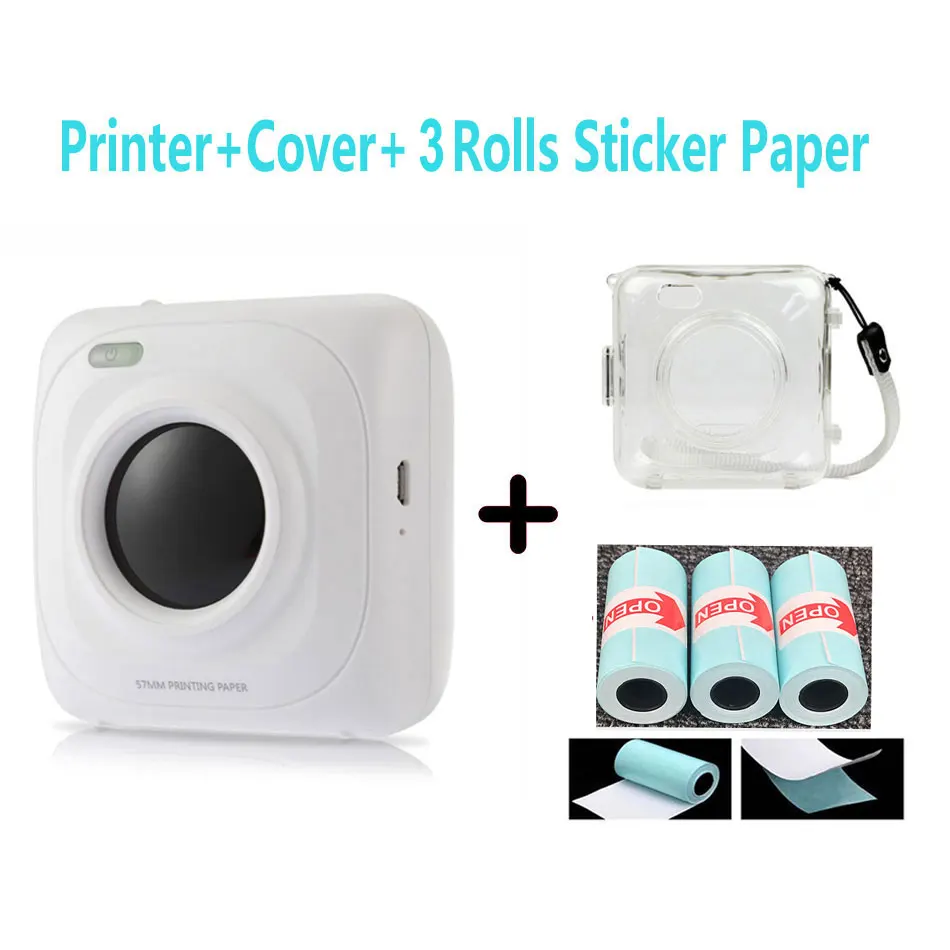 P1 1 Cover 3 Paper Portable Bluetooth Printer Photo Printer Mini Printer Portable Pictures Printer for Mobile Phone Android iOS Windows - Цвет: P1 1 Cover 3 Paper