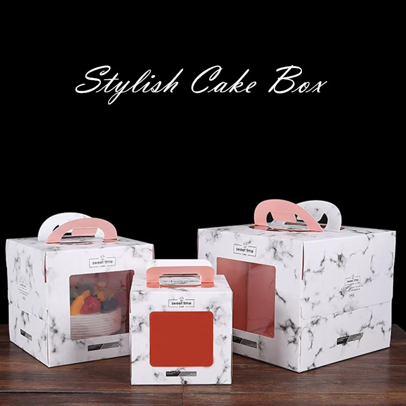 

Hot Sale Marble Printing Cake Box 4-8 " Transparent Casement Dessert Box With Cake Base Wholesale 10pcs/Lot