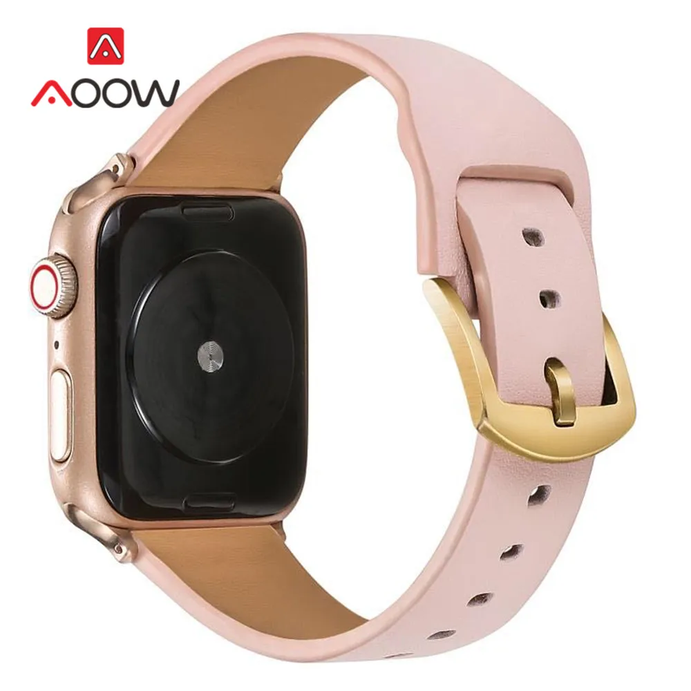 Сияющий ремешок для часов из натуральной кожи для Apple Watch 4, 5, 38 мм, 42 мм, 40 мм, 44 мм, застежка из розового золота, браслет, ремешок для iWatch 1, 2, 3