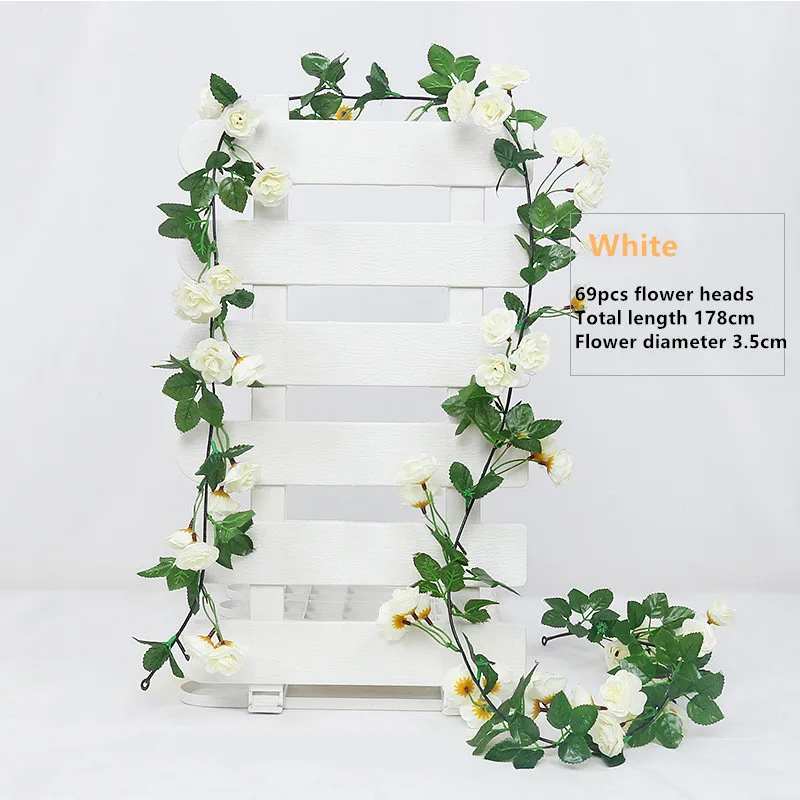 1pc Simulation Silk Rose Flower Vine Wedding Party Home Decoration Fake DIY Hanging Garland Artificial Flowers 178cm - Цвет: white