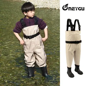 

NEYGU toddler kids and children's waterproof & windproof fishing waders attached With rubber boots for sailing ,rafting,hunting