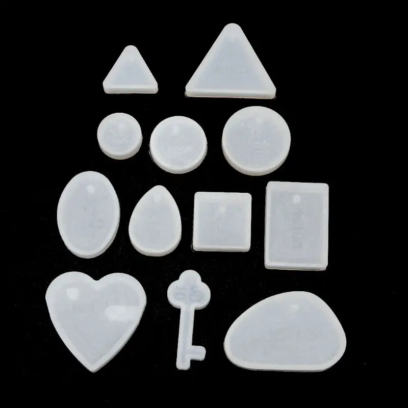 12Pcs Square Key Heart Round Triangle Pendant Resin Silicone Molds Jewelry Tools
