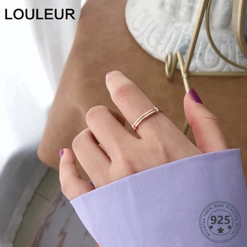 

LouLeur 925 Sterling Silver Push-pull Ring Minimalist Korean Design Adjustable Rose Gold Rings for Women Fashion Fine Jewelry