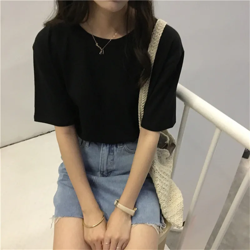 95% Cotton Candy Colors T Shirt Summer Women Loose Solid Tee Shirt Female Short Sleeve Tops Tees Causal O-Neck Basic T-shirt