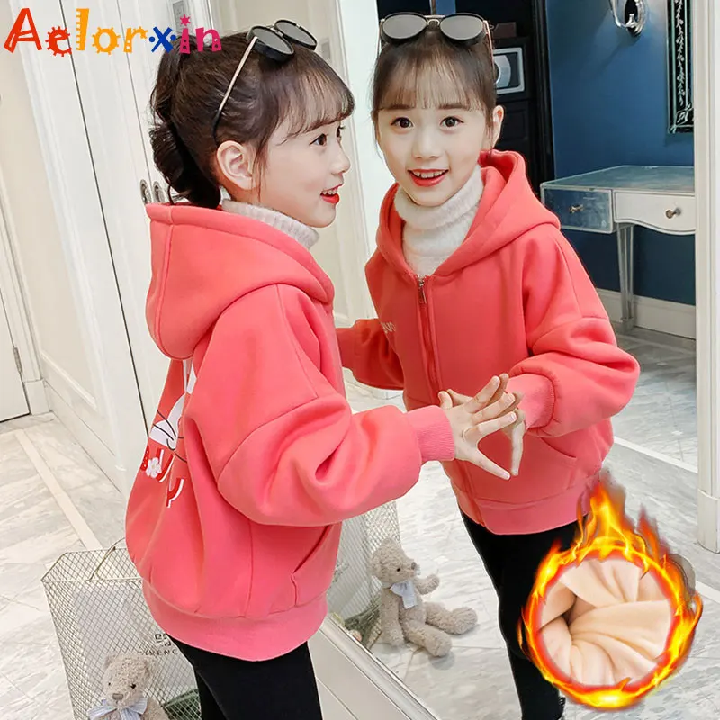 

Plus Velvet Warm Spring Autumn Children's Clothing Jacket Girls Baby Outing Clothes Children Hooded Jacket 4-15Y Girls Coats