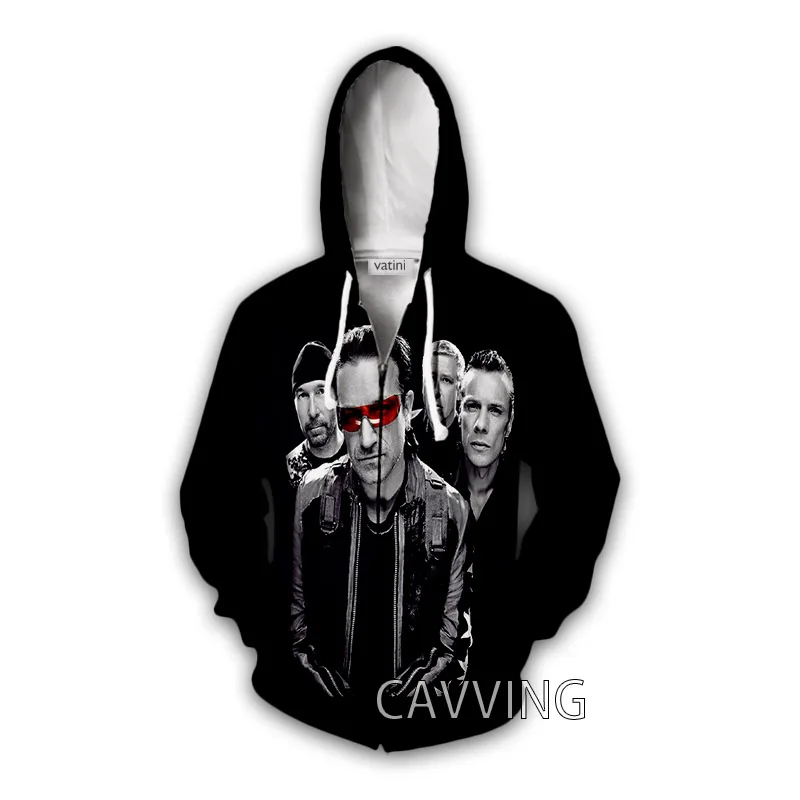 Cavving 3D Print U2 Band Zipper Hoodies Zip Up Felpa Con Cappuccio Harajuku Felpe Con Cappuccio Per Uomo/Donna Z01