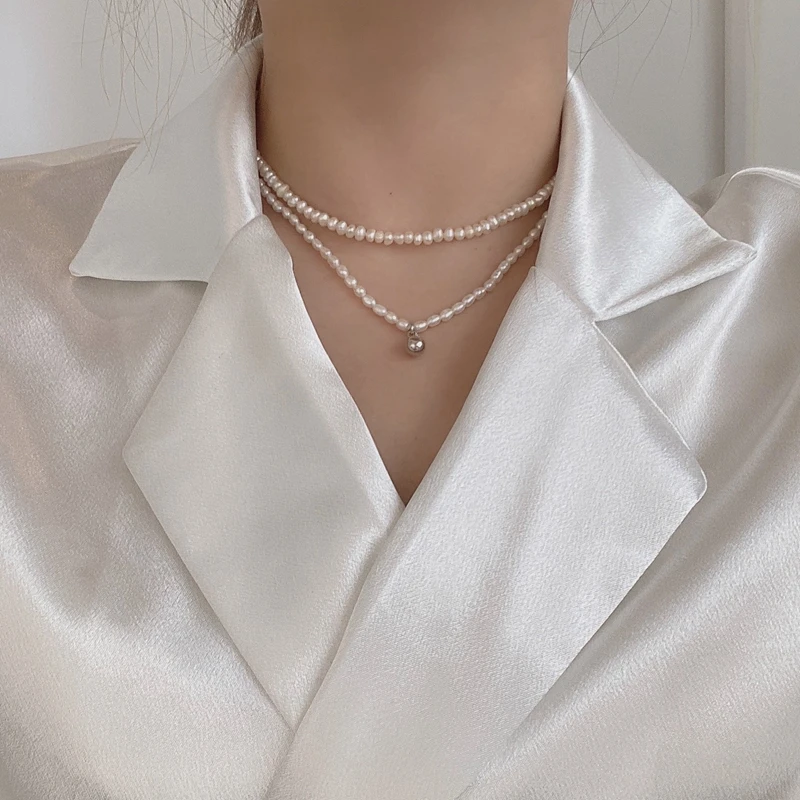 minimalist 925 silver with natural color natural pearl pendant necklace -  Jewenoir