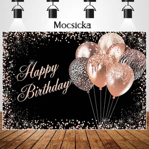 Mocsicka с днем рождения фон шар цвета розового золота украшения баннер Photo Booth фон для фотостудии Photocalls