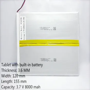 

Tablet with built-3.7V,8000mAH,36120155 Polymer lithium ion / Li-ion battery for tablet pc,GPS,cell phone,speaker,power bank