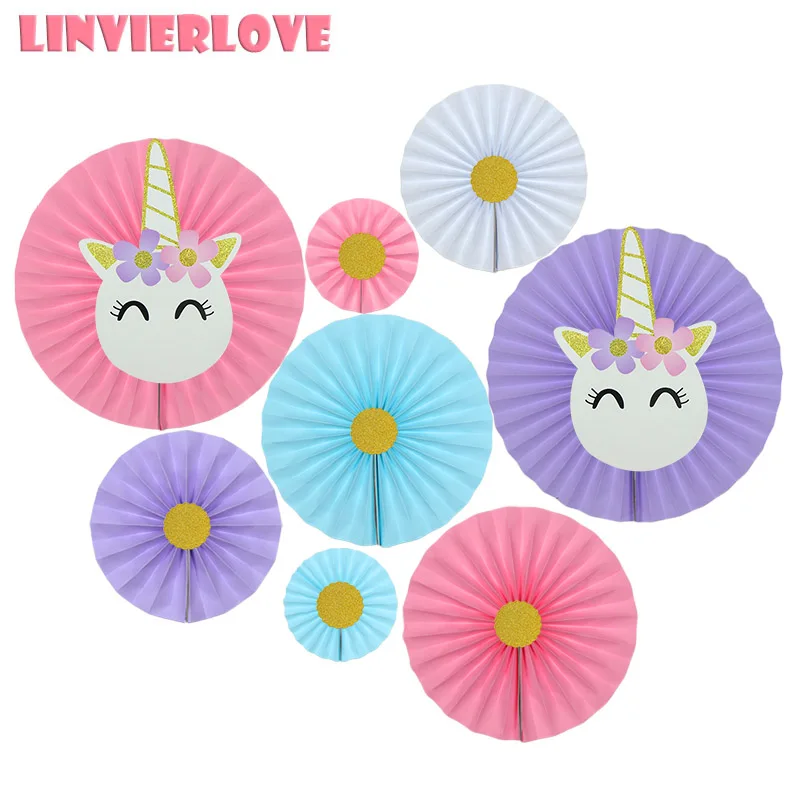 

LINVIERLOVE Unicorn Paper Fans For Party DIY Festival Decoration Wedding Birthday Solid Color Hanging Fan Decor Party Supplies