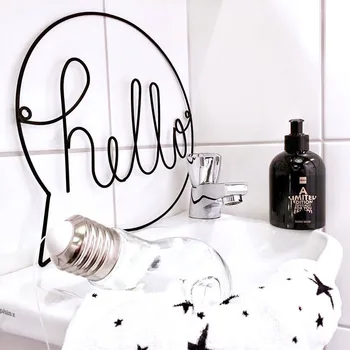 

1pc Nordic Style Iron Hello Letters Wall Sticker Kid Room Hanging Decorations Hallway Sign Welcome Sign Wall Art Wall Hanging