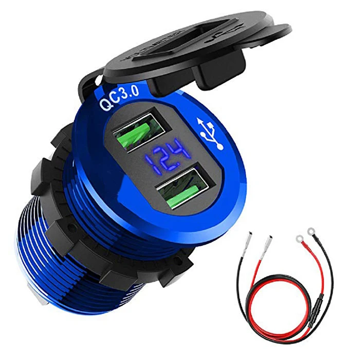 Dual USB Car Charger Cigarette Lighter Socket QC 3.0 Power Outlet Charger With Digital Display For 12/24V Vehicles Motorcycle