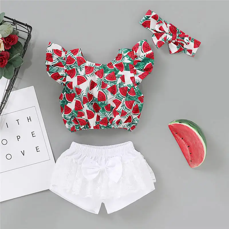 2020 summer new watermelon print baby girl clothes set (8)