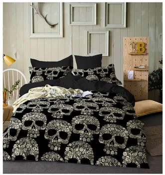 

2/3pcs Duvet Cover Bedding Set Bed Quilt Cover Clothes Pillowcase Kids Bedroom Twin Full Queen King Size Black Skull and skull