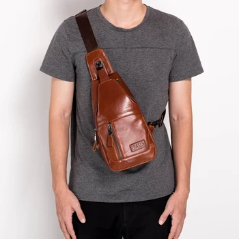 

YI ANG Fashion Genuine Crazy Horse Leather Shoulder Bags Crossbody Bags Sling Bags For Men Soft Chest Bags Cell Phone Mobile Bag
