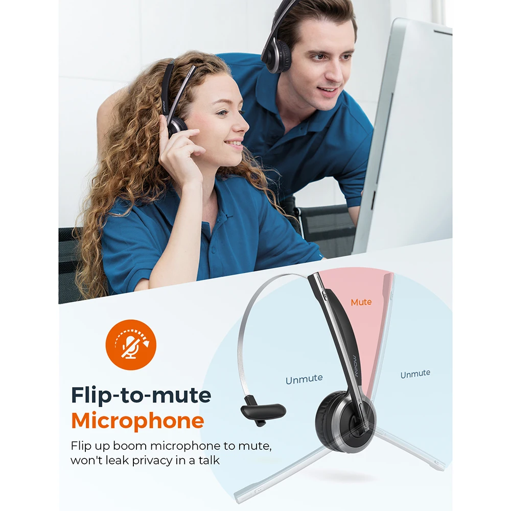 Fone de Ouvido Computador sem Fio com Cancelamento Carregamento para Computador Mpow Bluetooth Ruído Mic Base Portátil Escritório Skype m5 Pro V5.0 - Image 4