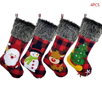 

4pcs/set Christmas Stocking Santa Claus Snowman Elk Gift Candy Bags Hanging Xmas Tree Fireplace New Year Decorations