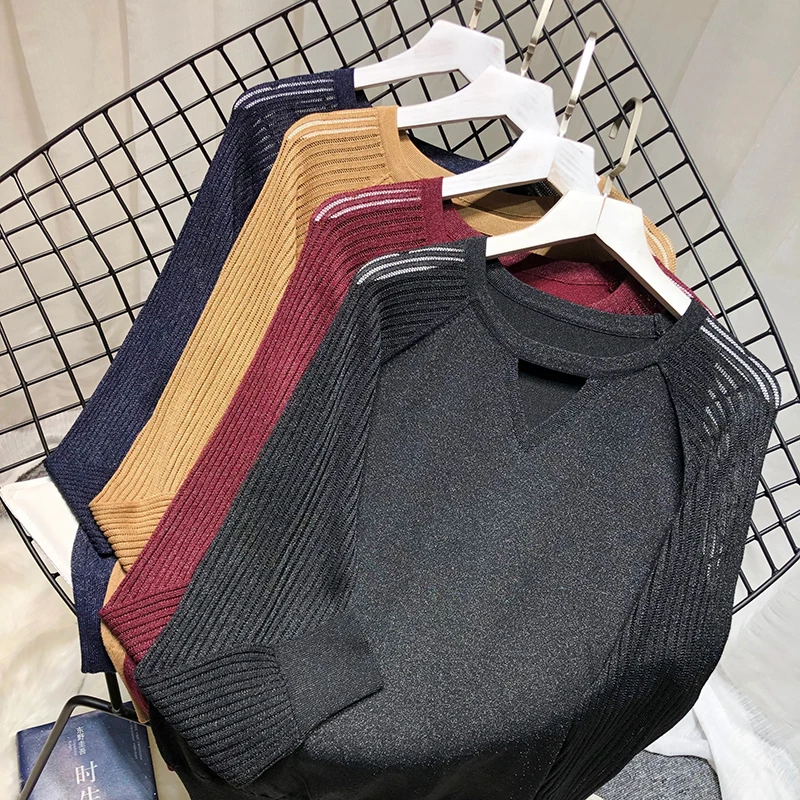 

soft thin women sweaters autumn hollow out sweaters female shiny knitted pullovers shiny sweaters tops