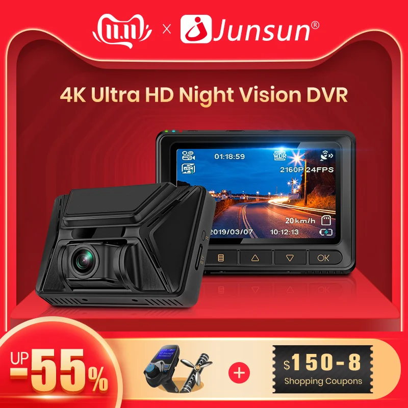 Junsun S390 Dashcam 4K 2880*2160P Ultra HD Night Vision Sony IMX335 Built in GPS WiFi Car Camera Video Recorder